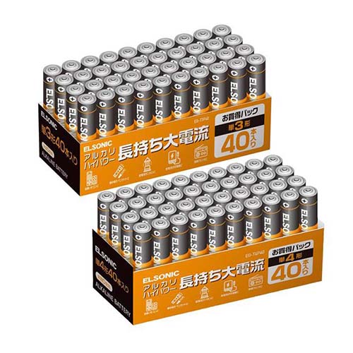 単3/単4形アルカリ乾電池 40本セット EGT3P40/EGT3T4P40