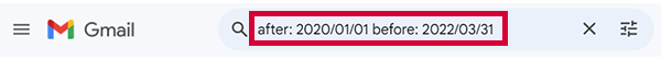 「after: 2020/01/01 before: 2022/03/31」と入力します。